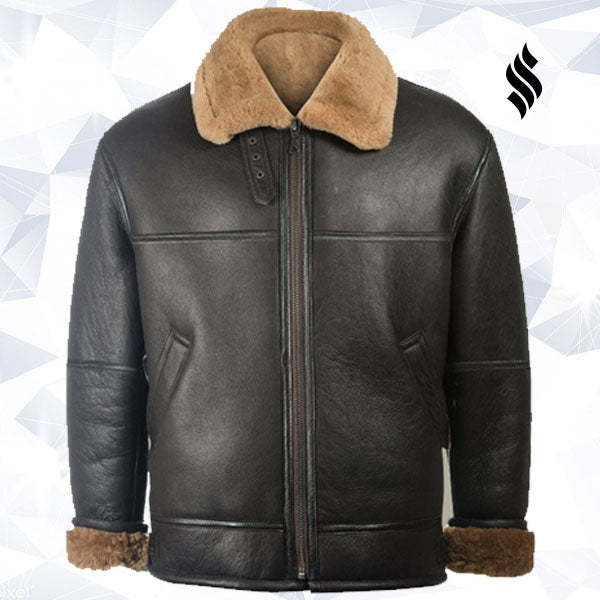 Men’s Black Aviator Shearling Jacket | Stealth B3 Bomber | Full Grain Apparel