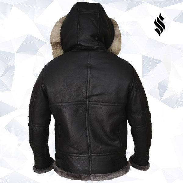 Men’s Black Shearling "Iron-Gate" Hooded Jacket | Urban Arctic Tech | Full Grain Apparel