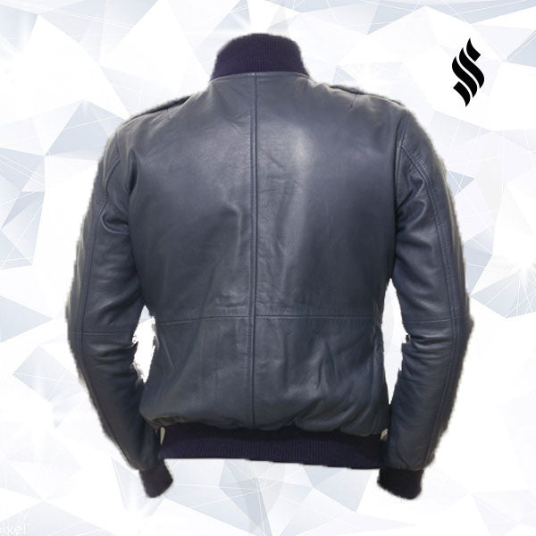 Men’s Cobalt Blue Bomber Leather Jacket | The "Skyline" Edition | Full Grain Apparel
