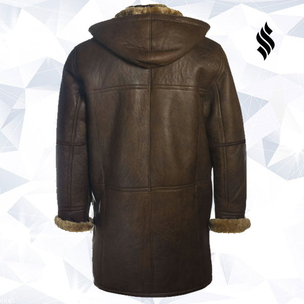 Men’s Brown Shearling Hoodie Coat | The "Highline" Winter Parka | Full Grain Apparel