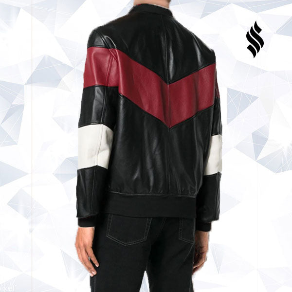 Men’s Chevron Stripe Leather Bomber Jacket | Retro Racing Heritage | Full Grain Apparel