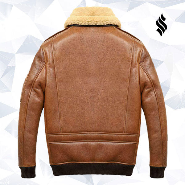 The "Desert Ace" A-2 Bomber | Camel Brown Leather & Plush Shearling | Full Grain Apparel
