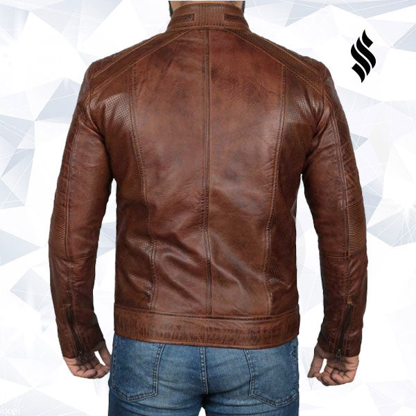 The "Copperhead" | Men’s Cognac Brown Distressed Moto Jacket | Full Grain Apparel