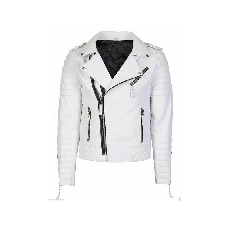 Men’s White Double-Breasted Biker Jacket | Elite Leather Outerwear | Full Grain Apparel