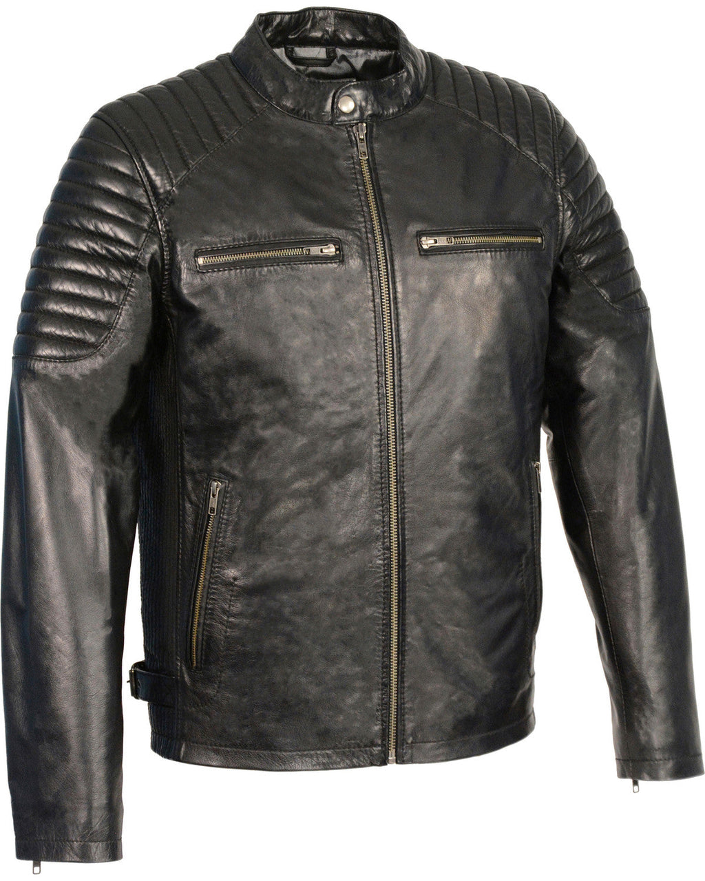 Men’s Quilted Shoulders Snap Collar Leather Jacket | Heritage Racing Outerwear | Full Grain Apparel