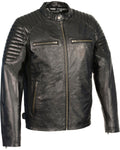 Men’s Quilted Shoulders Snap Collar Leather Jacket | Heritage Racing Outerwear | Full Grain Apparel