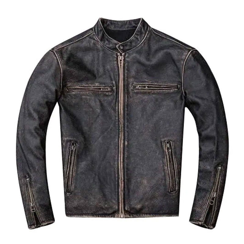 Men’s Vintage Black Leather Motorcycle Jacket | Classic Distressed Biker Outwear | Full Grain Apparel