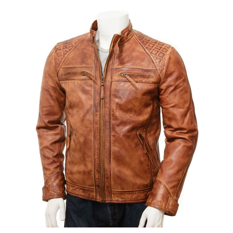 Men’s Tan Leather Biker Jacket | Premium Camel Outwear | Full Grain Apparel