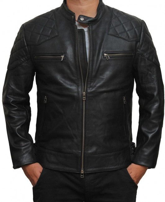 Men’s ‘BECKHAM’ Black Quilted Retro Biker Jacket | Classic Padded Moto Outerwear | Full Grain Apparel
