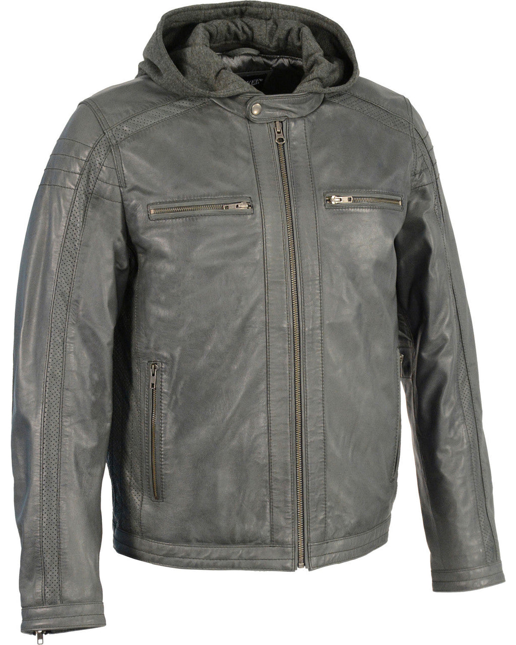 Men’s Zipper Front Leather Jacket w/ Removable Hood | 2-in-1 Versatile Moto Outerwear | Full Grain Apparel
