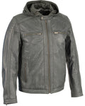 Men’s Zipper Front Leather Jacket w/ Removable Hood | 2-in-1 Versatile Moto Outerwear | Full Grain Apparel