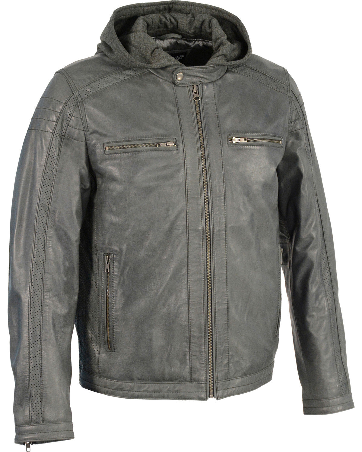 Men’s Zipper Front Leather Jacket w/ Removable Hood | 2-in-1 Versatile Moto Outerwear | Full Grain Apparel