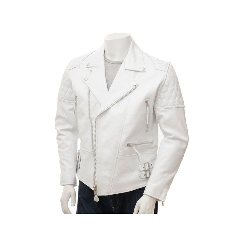 Men’s White Leather Biker Jacket | Premium Statement Outerwear | Full Grain Apparel