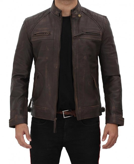 Men’s ‘Claude’ Quilted Distressed Brown Leather Jacket | Heritage Biker Outerwear | Full Grain Apparel