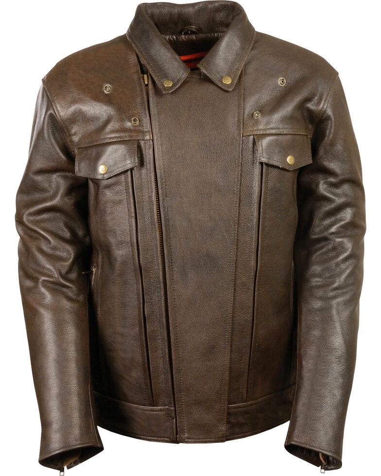 Men’s Brown Pocket Biker Leather Jacket | Rugged Utility Outerwear | Full Grain Apparel