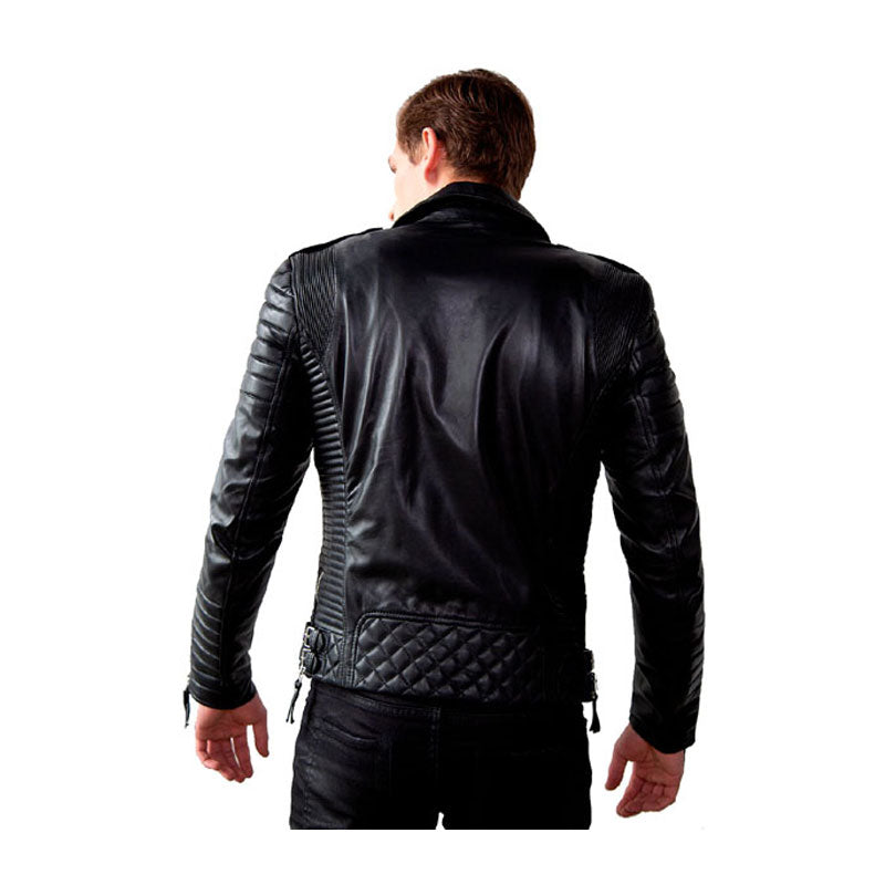 Men’s Quilted Black Leather Motorcycle Jacket | Tactical Biker Outerwear | Full Grain Apparel