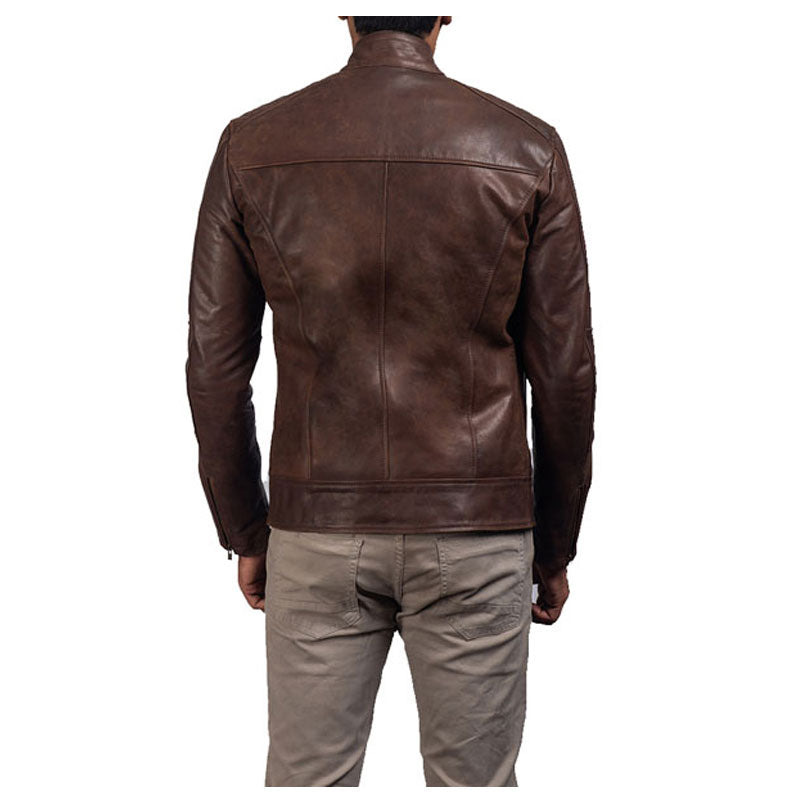 Chaqueta de motociclista de cuero marrón para hombre | Abrigo de motociclista vintage | Ropa de piel plena flor