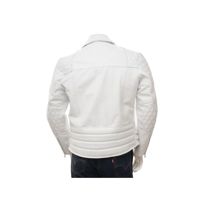 Men’s White Leather Biker Jacket | Premium Statement Outerwear | Full Grain Apparel