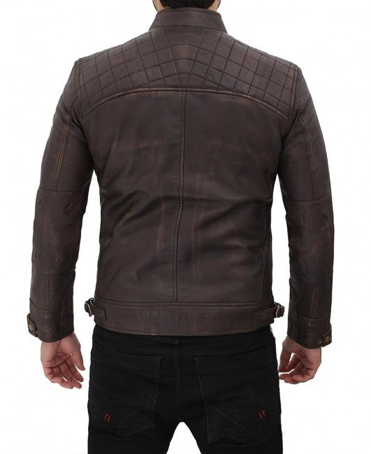 Men’s ‘Claude’ Quilted Distressed Brown Leather Jacket | Heritage Biker Outerwear | Full Grain Apparel