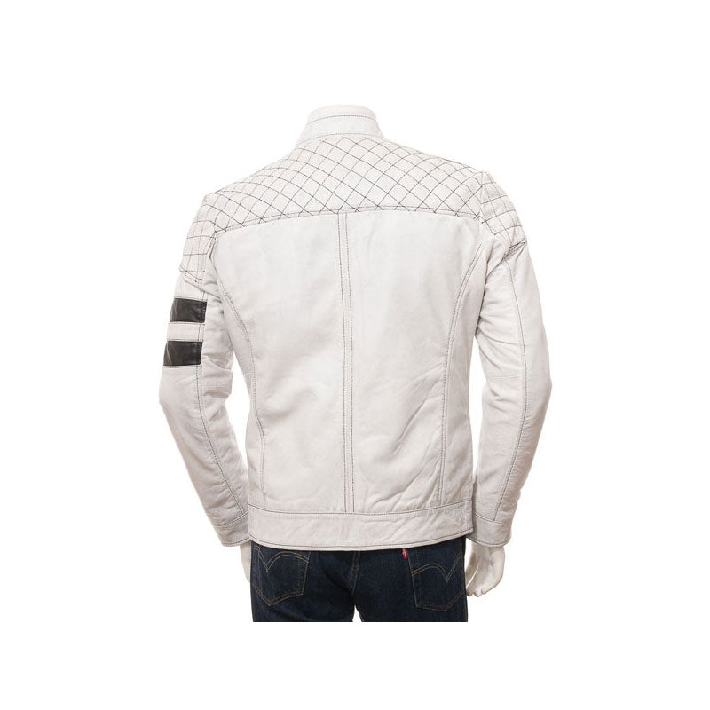 Men’s White Leather Biker Jacket | Premium Statement Outerwear | Full Grain Apparel