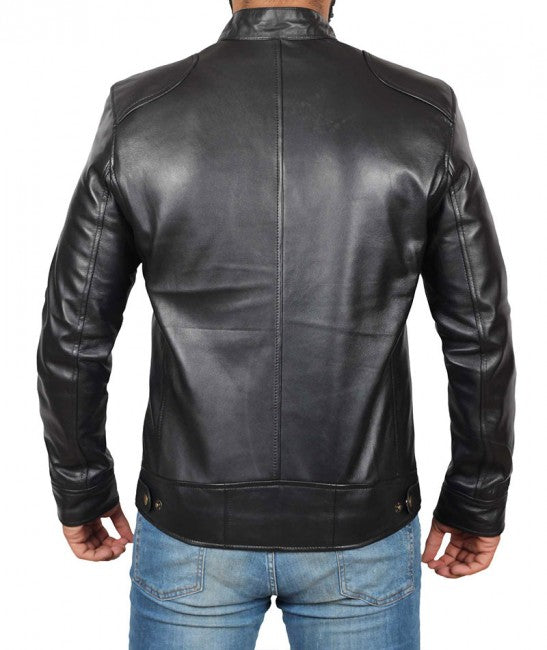 Chaqueta biker de piel de cordero negra para hombre | Prenda de abrigo premium ultrasuave | Ropa de plena flor