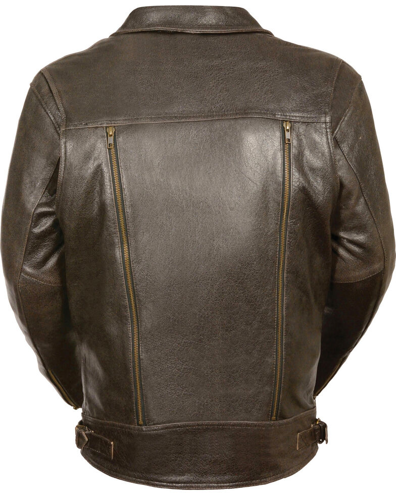 Men’s Brown Pocket Biker Leather Jacket | Rugged Utility Outerwear | Full Grain Apparel