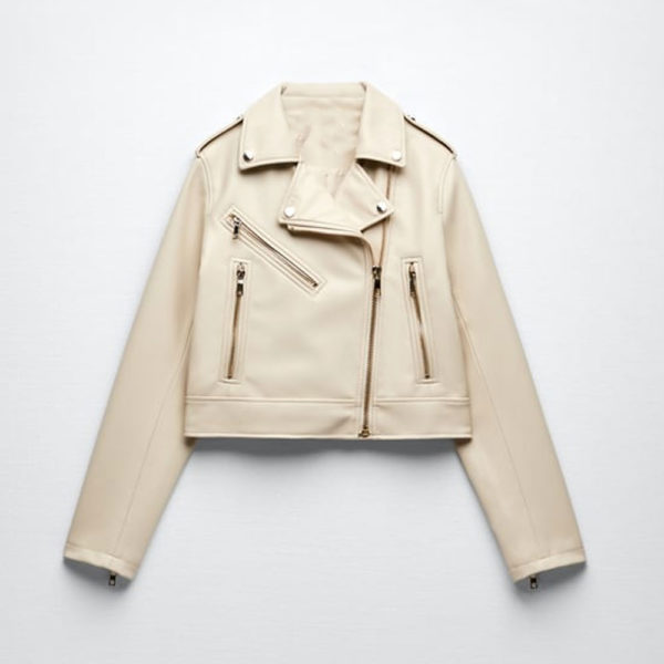 Women’s White Sheepskin Motorcycle Biker Jacket | Arctic Luxe Moto | Full Grain Apparel