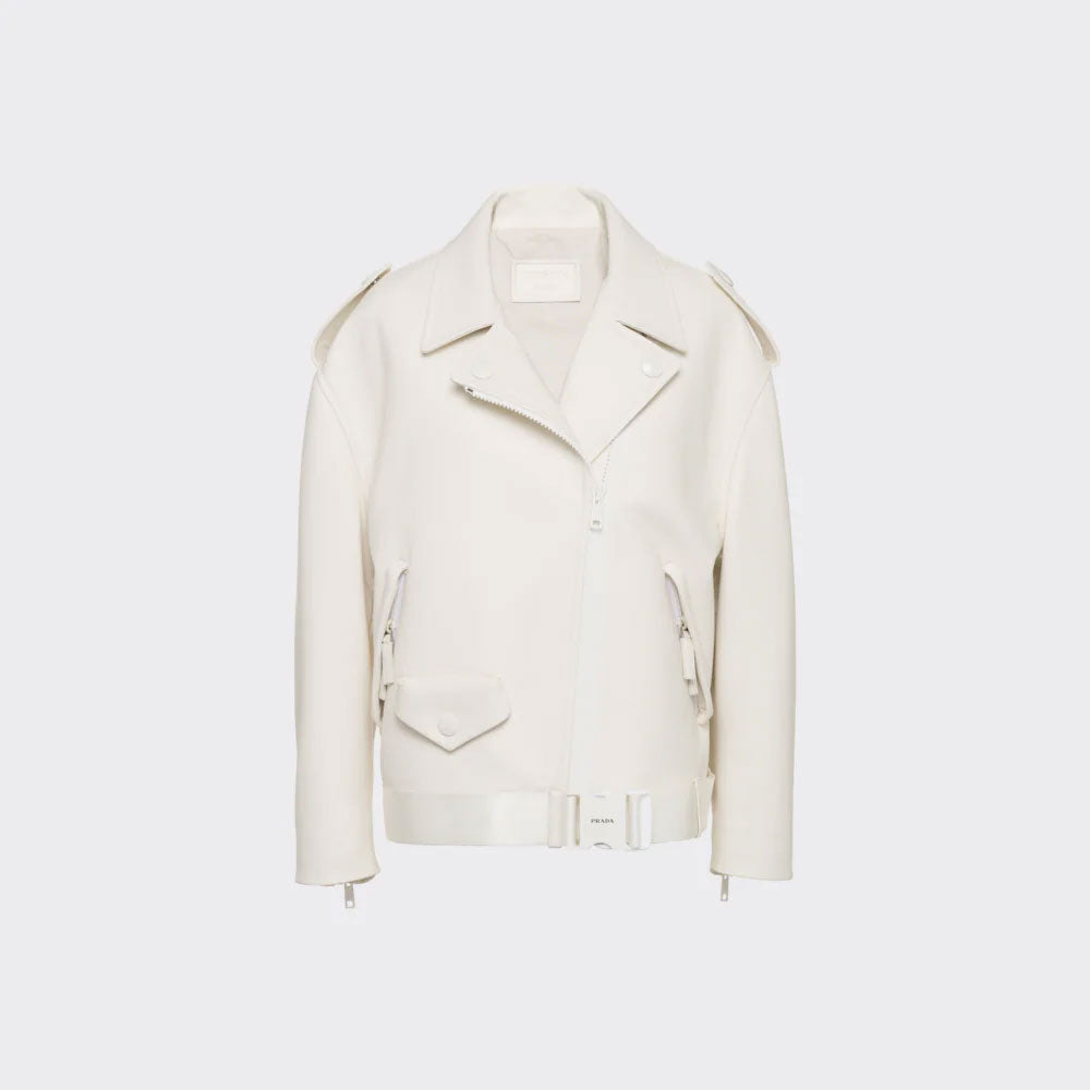 Women’s White Motorcycle Biker Leather Jacket | Arctic Luxe Performance | Full Grain Apparel