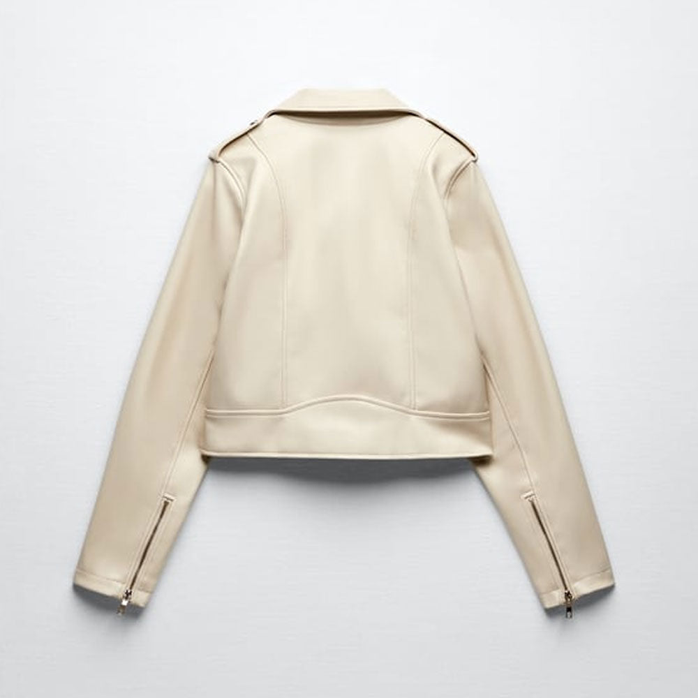 Women’s White Sheepskin Motorcycle Biker Jacket | Arctic Luxe Moto | Full Grain Apparel