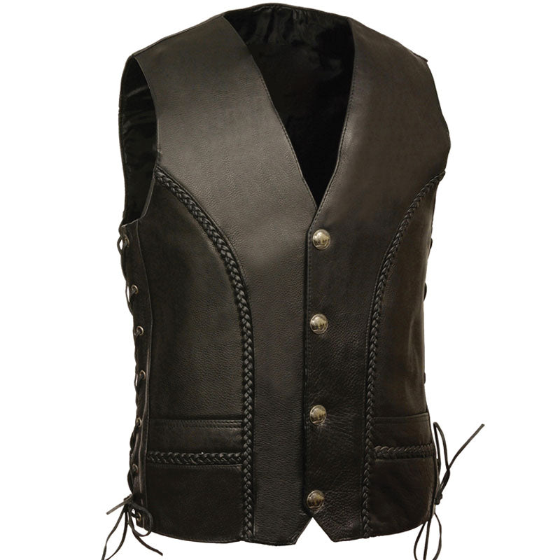 Men’s Buffalo Snap Braided Side Lace Vest | Heritage Western Utility | Full Grain Apparel