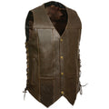 Men’s Retro Brown 10-Pocket Side Lace Vest | Vintage High-Capacity Utility | Full Grain Apparel