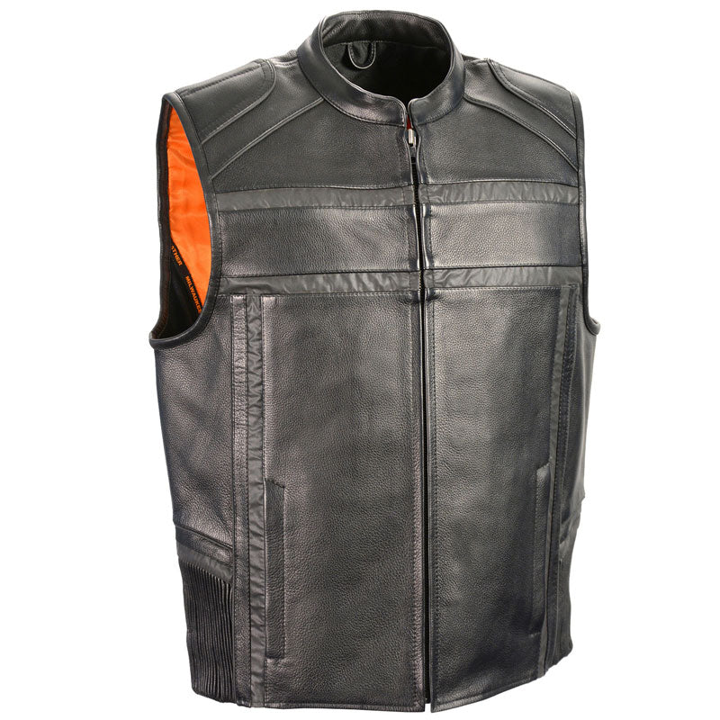 Men’s Reflective Band & Piping Zip Front Vest | High-Visibility Safety Utility | Full Grain Apparel