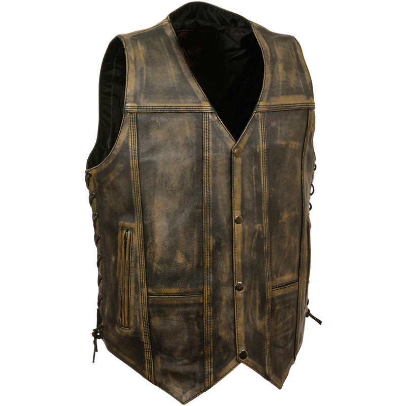 Men’s Brown Distressed 10-Pocket Vest | The Ultimate Utility Cruiser | Full Grain Apparel