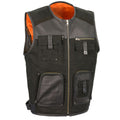 Men’s Leather & Canvas Zipper Front Super Utility Multi-Pocket Vest | Hybrid Tactical Performance | Full Grain Apparel