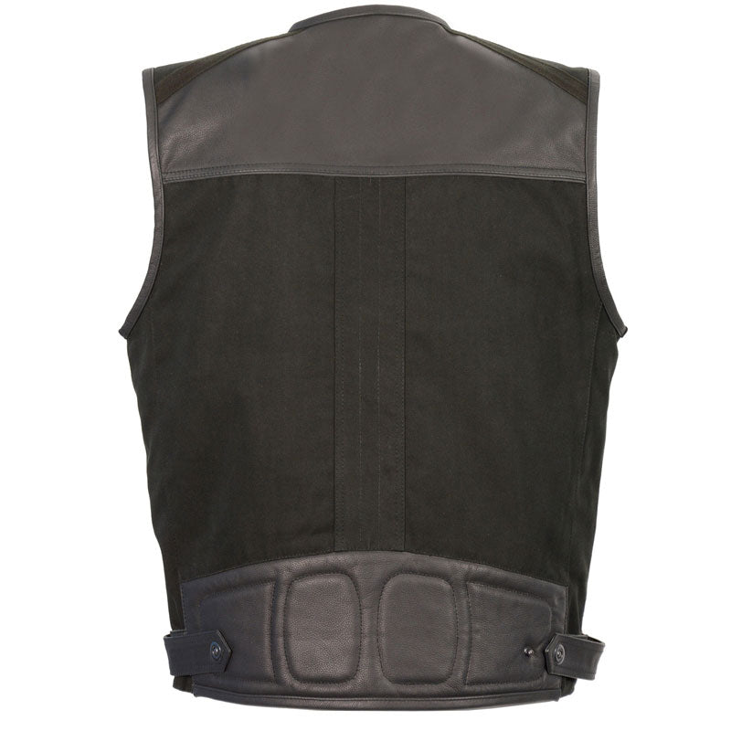 Men’s Leather & Canvas Zipper Front Super Utility Multi-Pocket Vest | Hybrid Tactical Performance | Full Grain Apparel