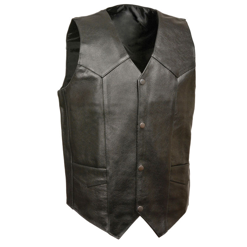 Men’s Black Snap Front Biker Vest | The Essential Road Classic | Full Grain Apparel