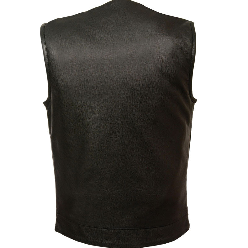 Men’s Black Collarless Club Style Vest | The Modern Low-Profile Enforcer | Full Grain Apparel