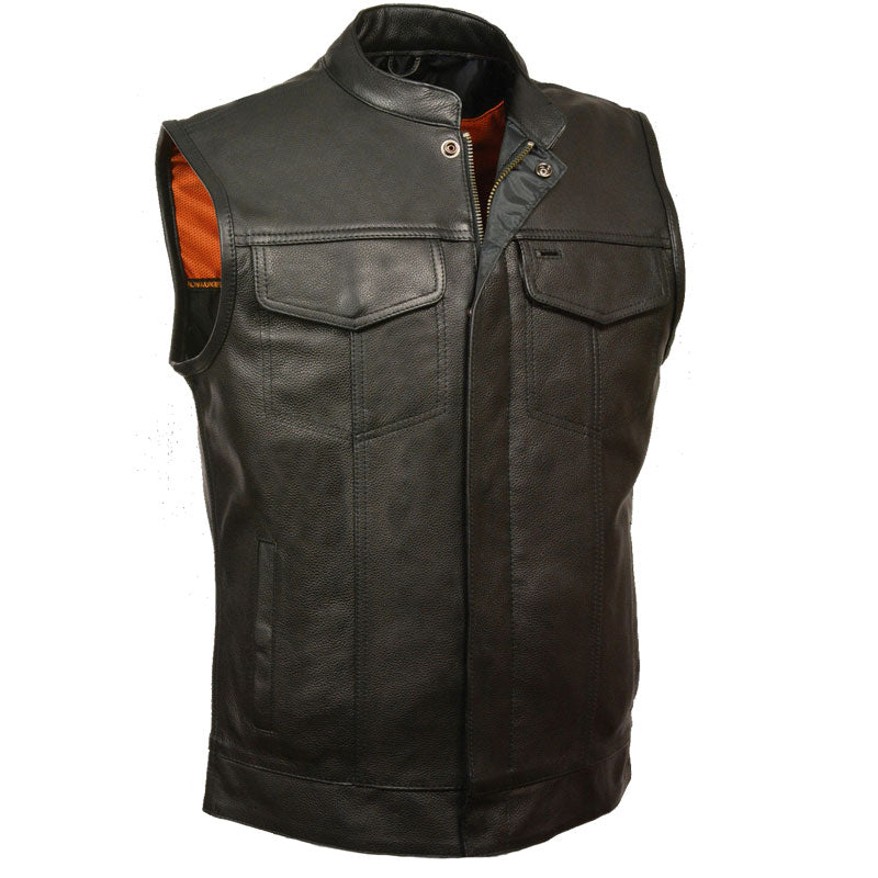 Men’s Open Neck Snap/Zip Front Club Style Vest | Tactical Low-Profile Utility | Full Grain Apparel