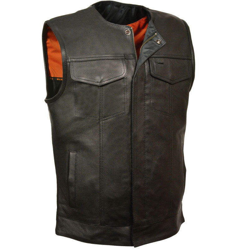 Men’s Black Collarless Club Style Vest | The Modern Low-Profile Enforcer | Full Grain Apparel
