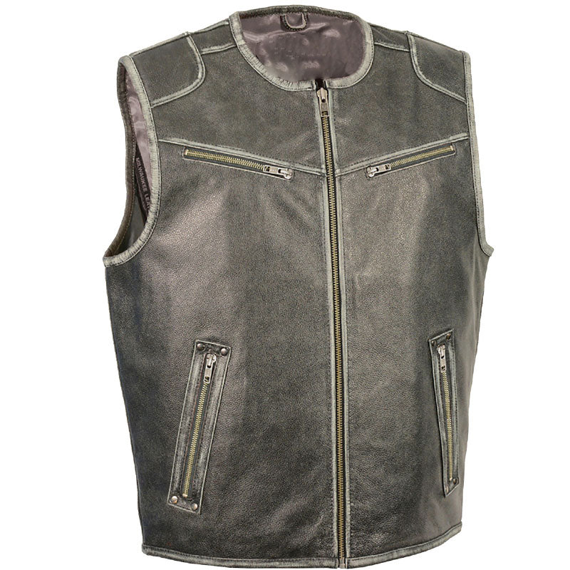 Men’s Vintage Distressed Zipper Front Vest | Antique Heritage Utility | Full Grain Apparel