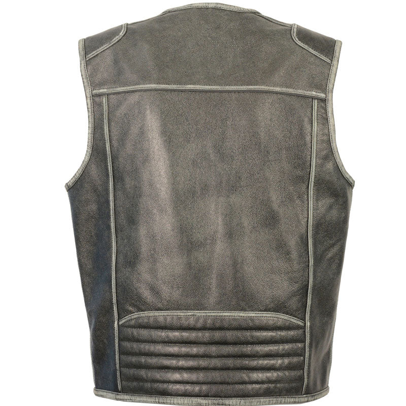 Men’s Vintage Distressed Zipper Front Vest | Antique Heritage Utility | Full Grain Apparel