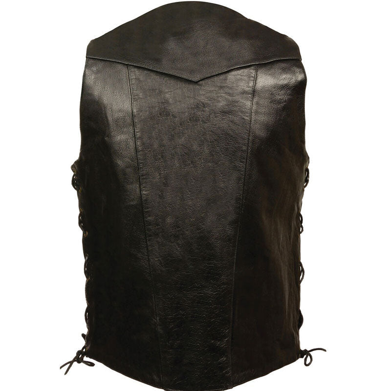 Men’s Black 10-Pocket Side Lace Vest | Tactical Adjustability | Full Grain Apparel