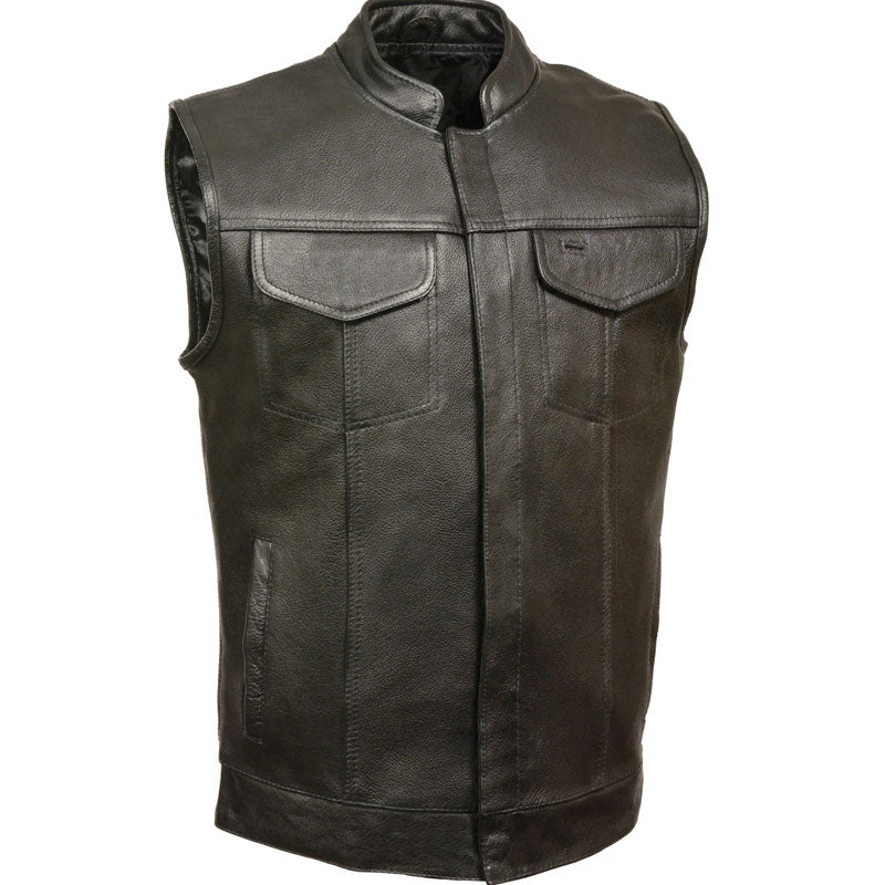 Men’s Black Open Neck Club Style Vest | Low-Profile Performance | Full Grain Apparel