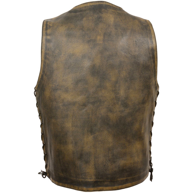 Men’s Brown Distressed 10-Pocket Vest | The Ultimate Utility Cruiser | Full Grain Apparel