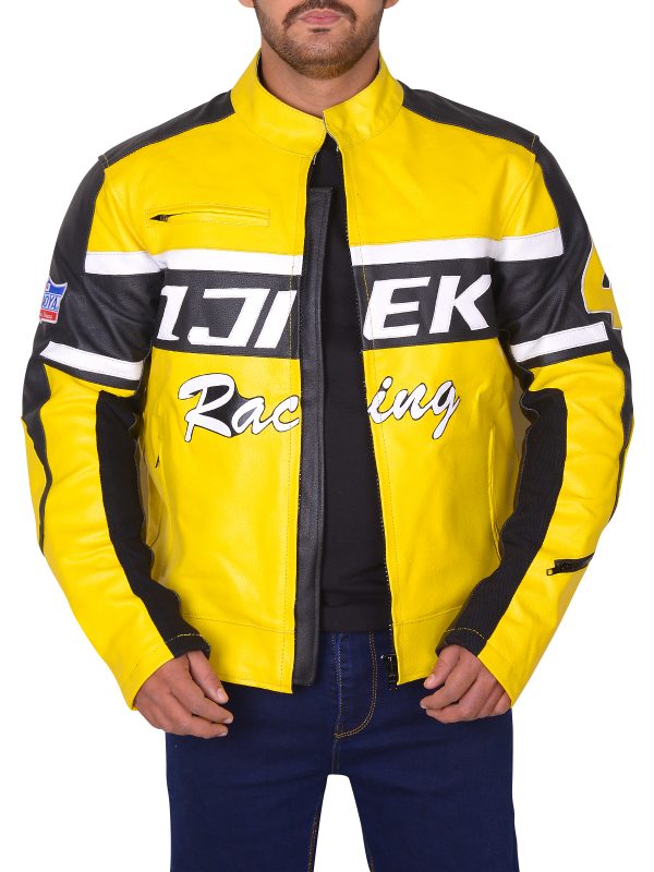 Men’s Black & Yellow Biker Leather Jacket | High-Contrast Racing Style | Full Grain Apparel