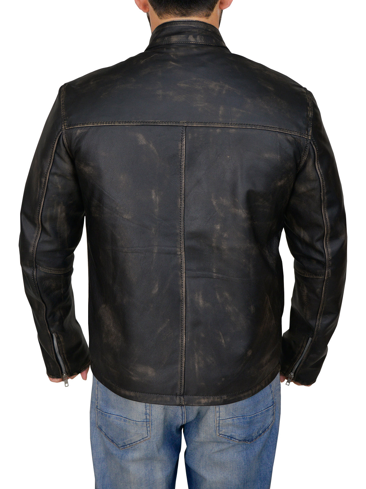 Chaqueta Cafe Racer Negra Desgastada para Hombre | Moto Vintage Sigilosa | Ropa de Piel de Grano Completo