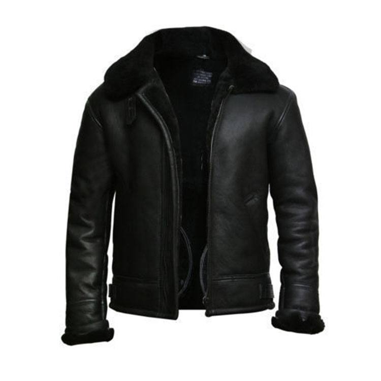 Men’s Black Aviator Fur Collar Genuine Leather Jacket | Elite Cold-Weather Command | Full Grain Apparel