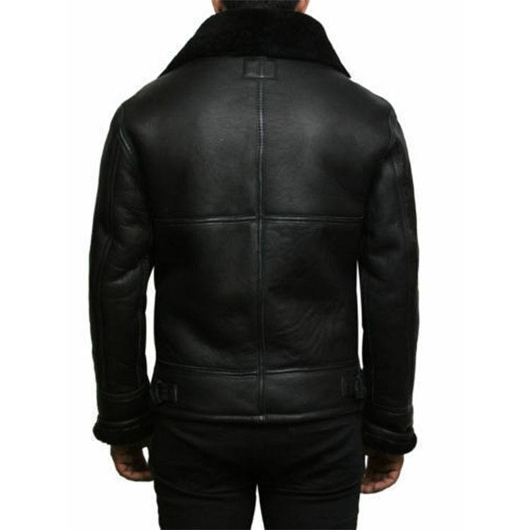 Men’s Black Aviator Fur Collar Genuine Leather Jacket | Elite Cold-Weather Command | Full Grain Apparel