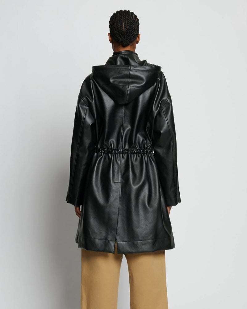 Gabardina larga tipo duster de cuero de oveja con capucha negra para hombre | Prendas de vestir de plena flor