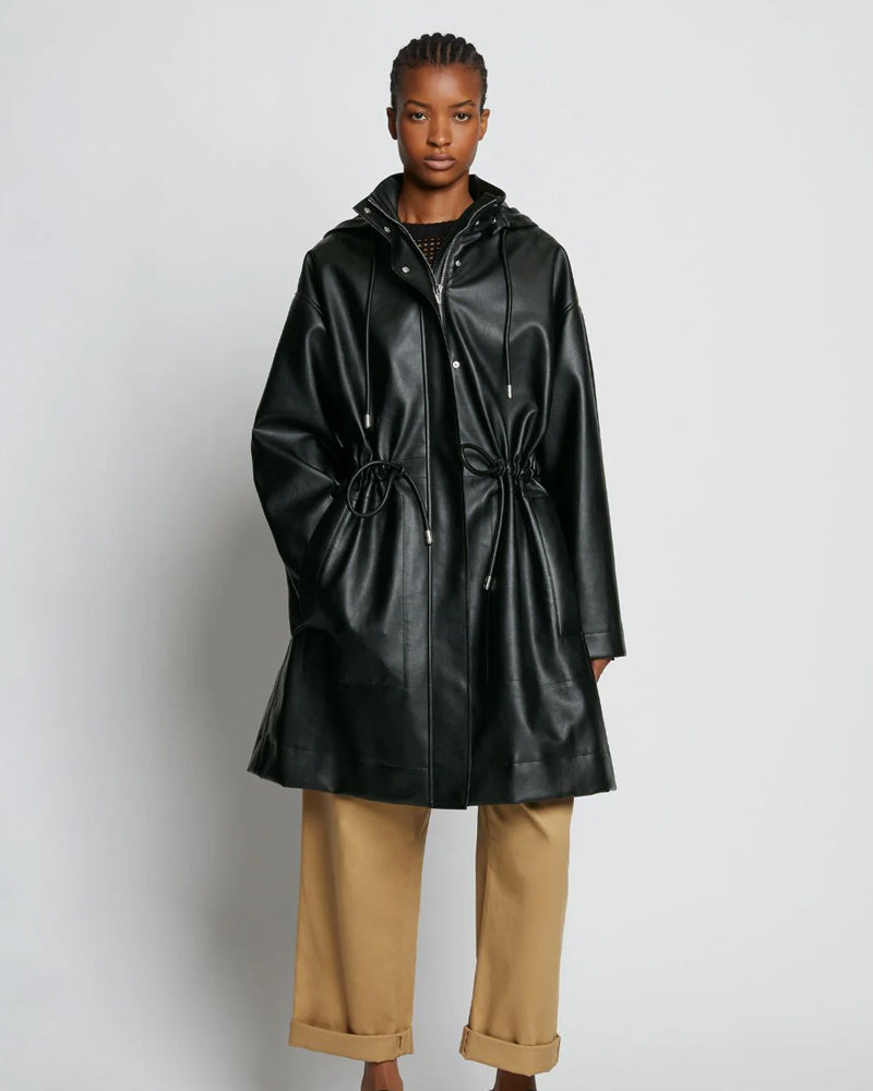 Men’s Black Hooded Sheepskin Leather Trench Duster Coat | Full Grain Apparel